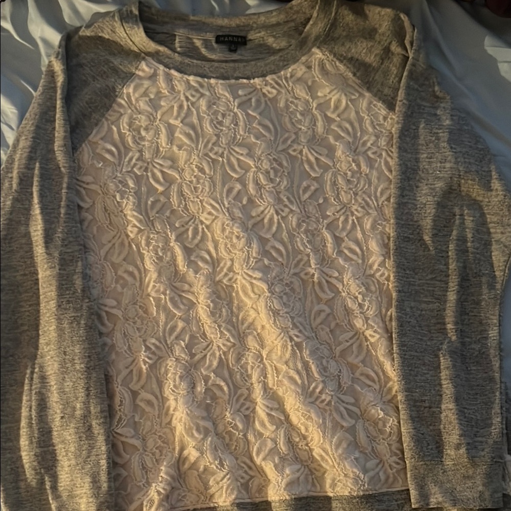 Banana Republic Lace Front Sweater - Gray and Cream
